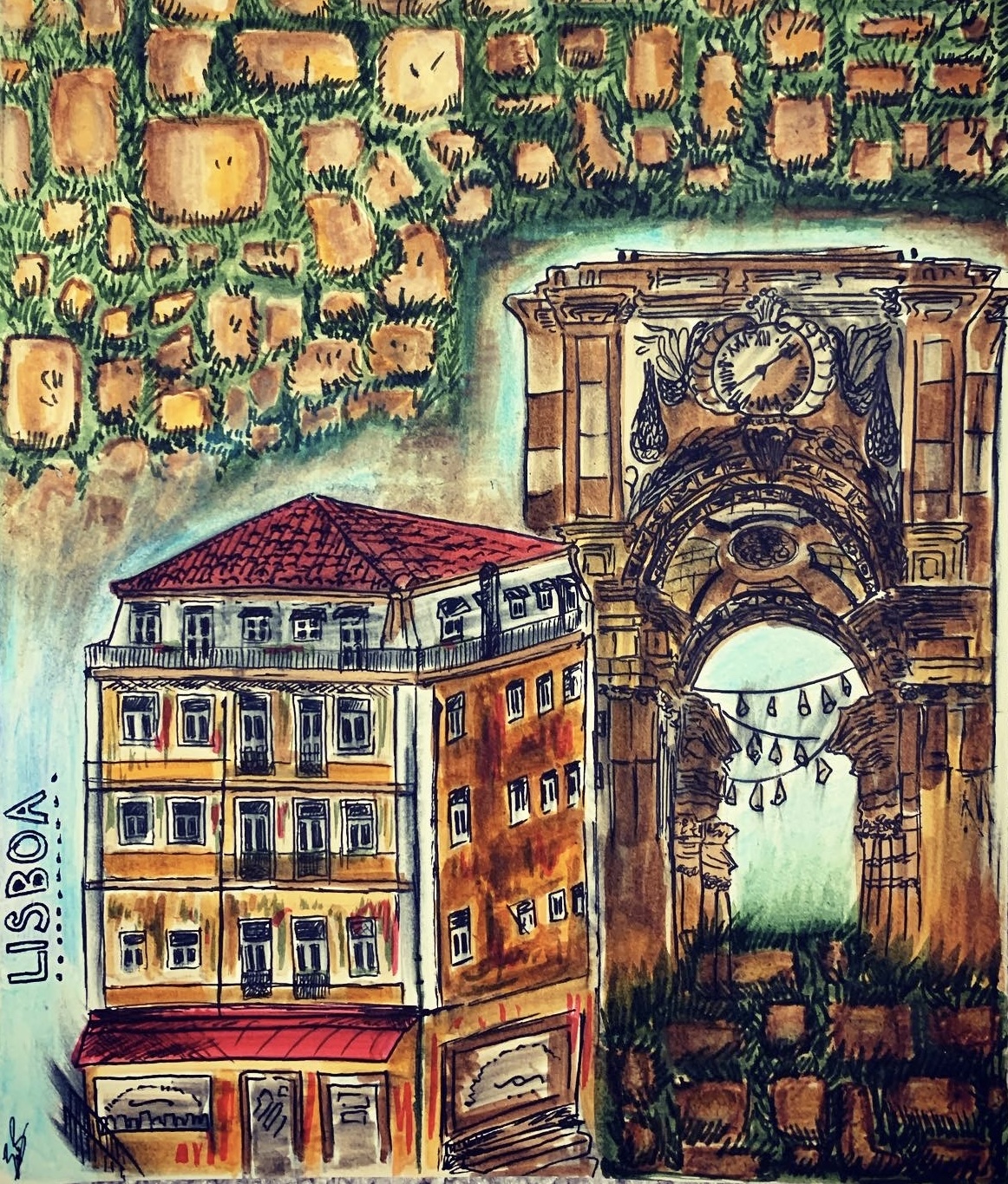On-Location Sketch of Porto Architecture