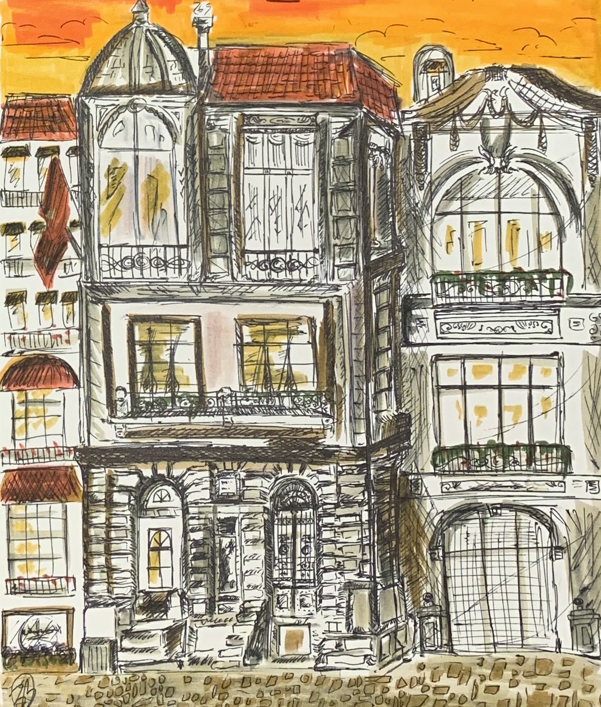 On-Location Sketch of Lisbon Architecture