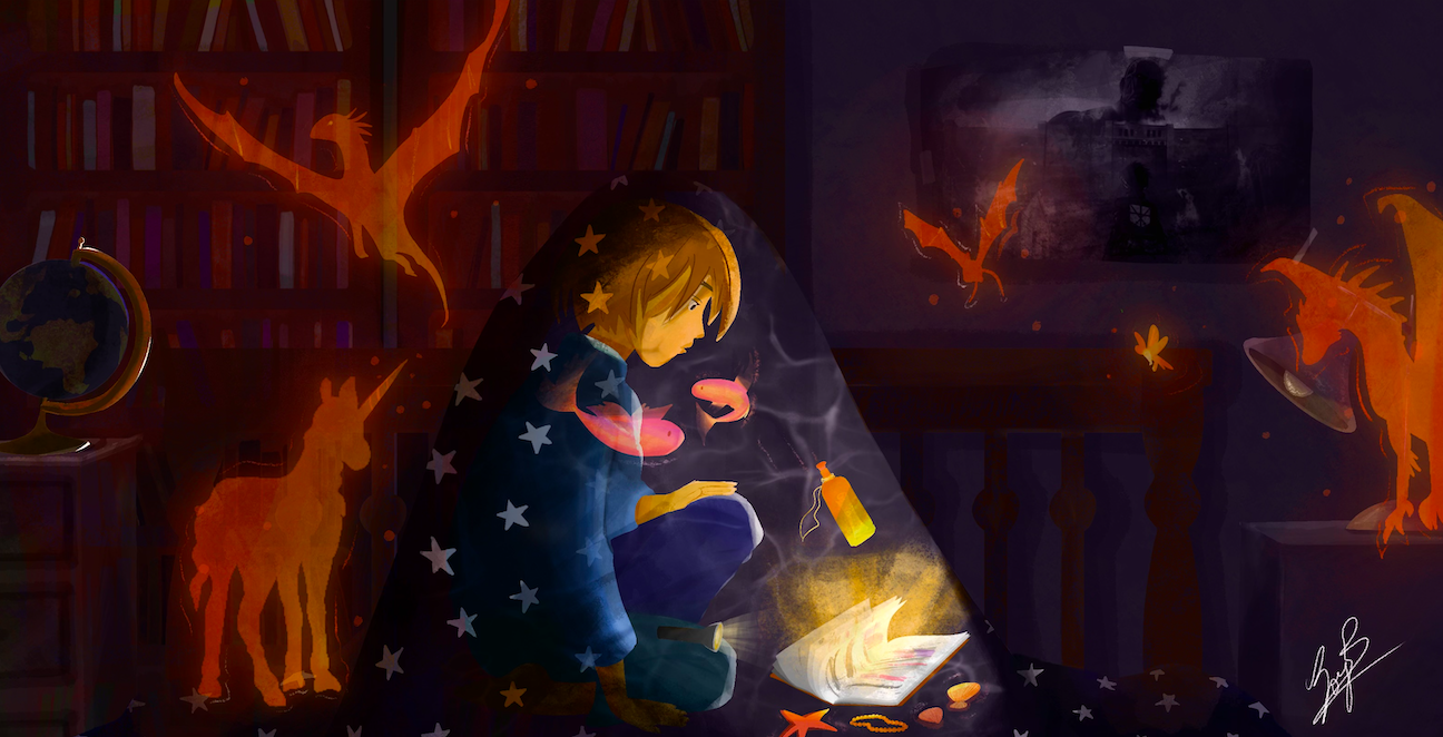 Reading at Night Drawing